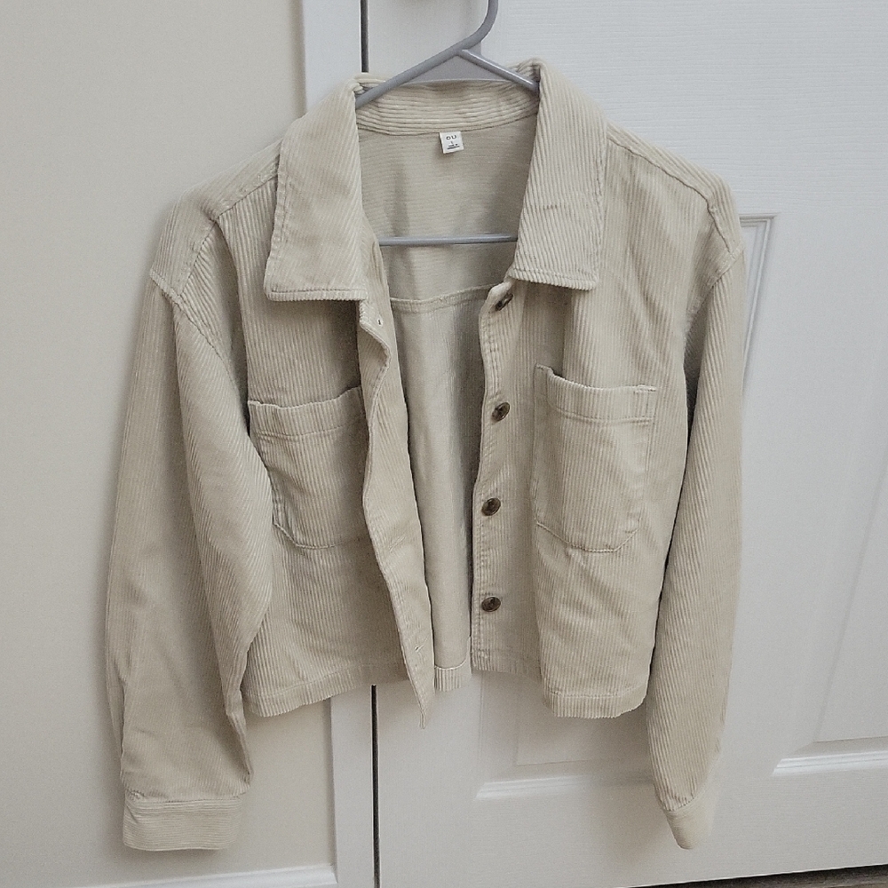 GU Women's Cropped Cream Corduroy Jacket (Corduroy Short Shirt), Size L